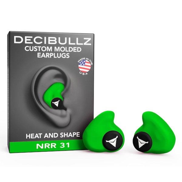 Custom Molded Earplugs Hi Vis Green, 31 NRR, Simple DIY Process, Remoldable If Needed